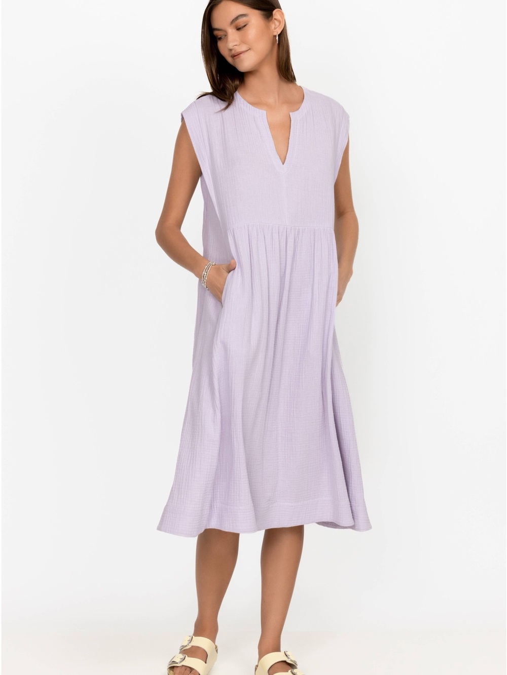 Johnny Was Calme Long Bib Dress in Misty Lilac Size Small